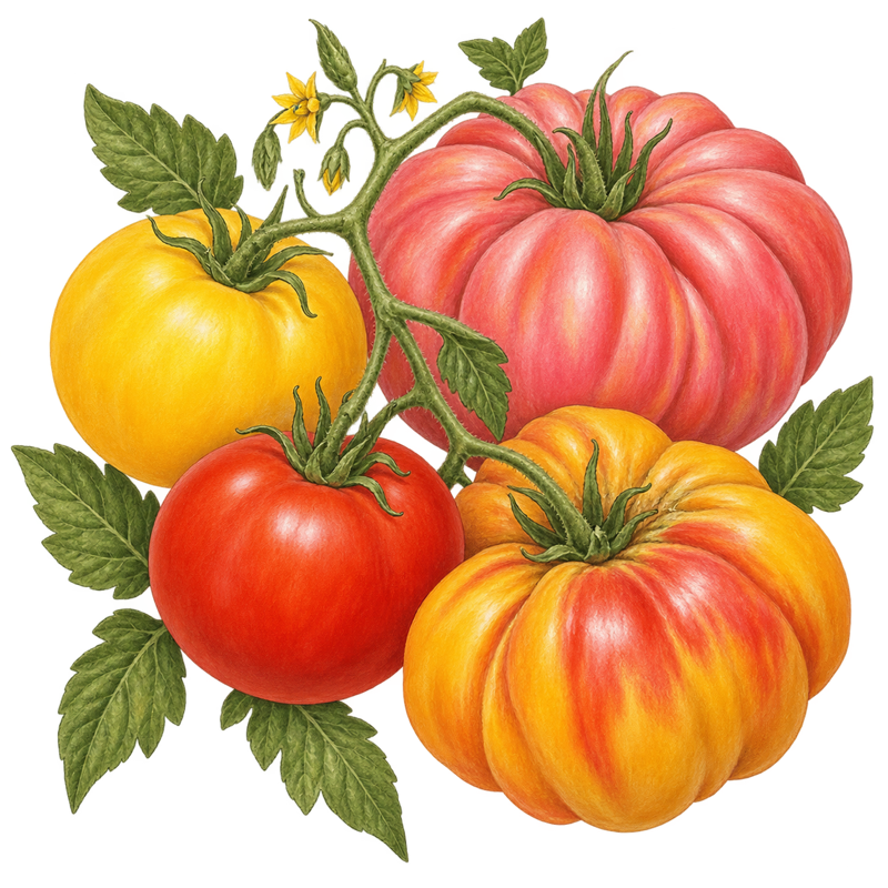 Vintage botanical illustration of Tomato Heirlooms